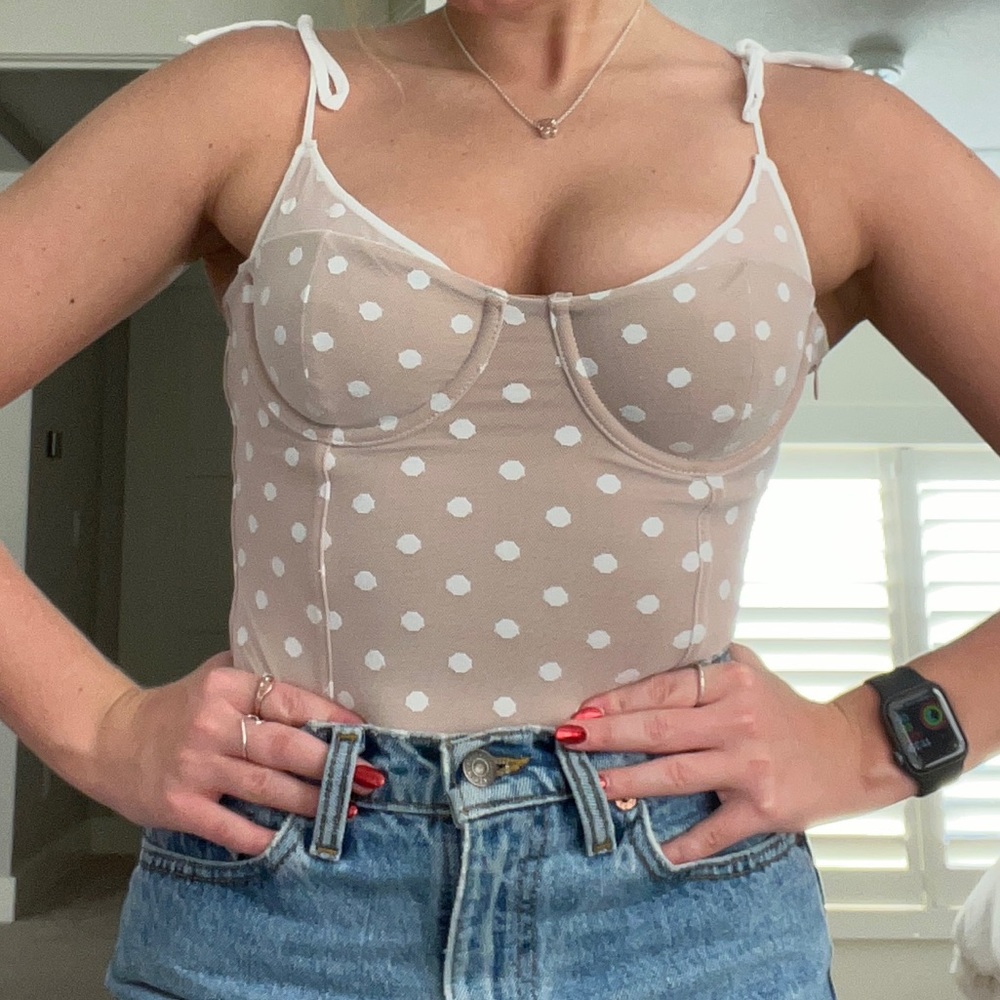 white fox polka dot bodysuit
